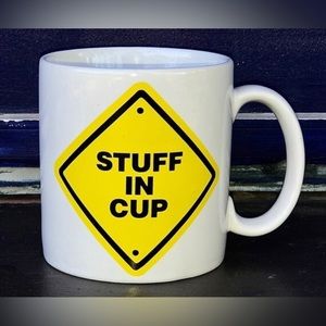 Ultra Rare Vintage 1980s Applause STUFF IN CUP Yellow White Porcelain Coffee Cup